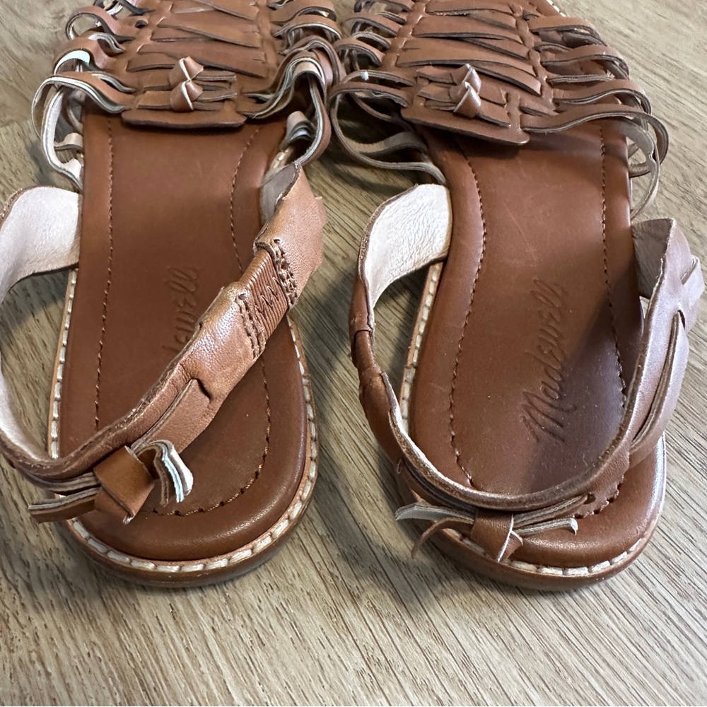 Madewell Brown Leather Woven Slingback Sandals Size 9 Huarache Minimalist - Picture 6 of 10